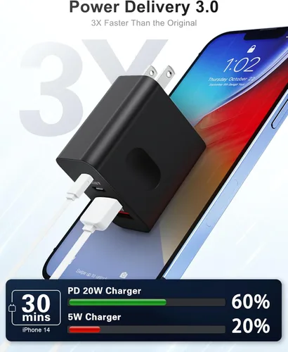 Miniatura 4 de [Paquete de 2] Bloque de cargador USB C, cargador de pared USBC de 40 W, 4 puertos, carga rápida, adaptador de corriente USB-C dual + enchufe
