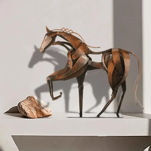 Miniatura 11 de SunBlogs Art Estatua de caballo hecha a mano - Decoración rústica única para oficina y hogar - Escultura de metal pintada a mano - Regalo artesanal
