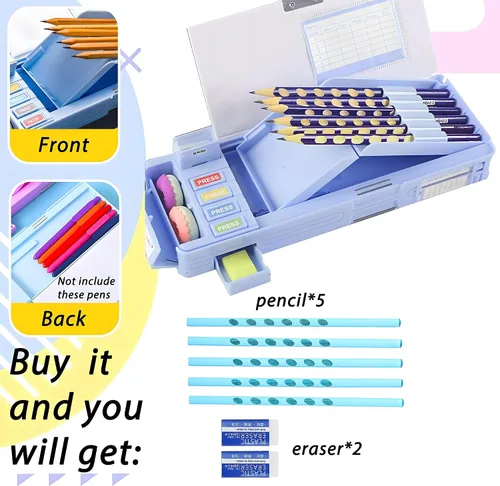 Miniatura 3 de Estuche de Lápices Multifuncional Pop Up con Lápiz y Borrador, Linda Caja Organizadora de Bolígrafos de Dibujos Animados, Papelería, Sacapuntas