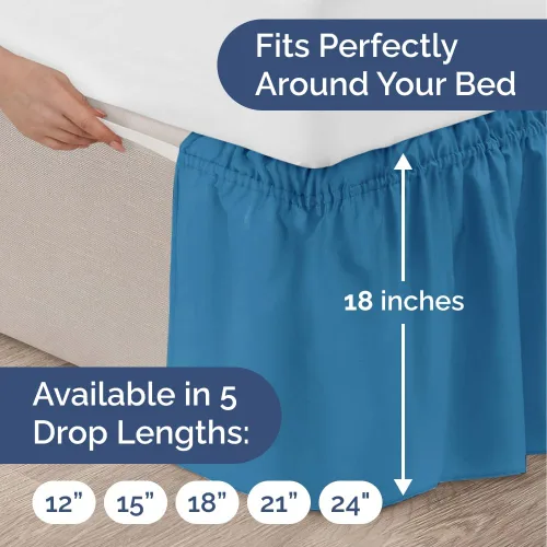 Miniatura 4 de CGK Linens - Falda de cama envolvente con volantes, color azul mezclilla, para camas de tamaño matrimonial con altura de 18 pulgadas sin arrugas, 20