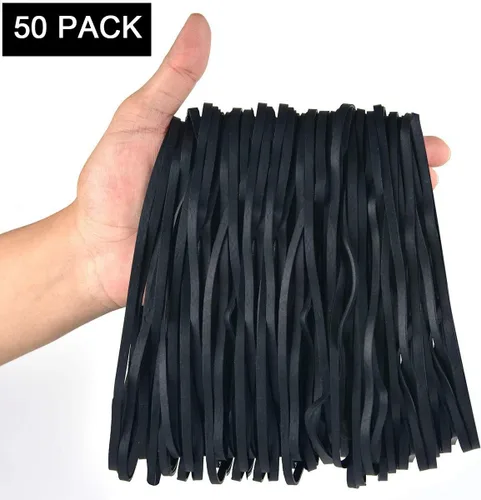 Miniatura 4 de AMUU Bandas de goma grandes negras, paquete de 50 bandas de goma de 8 pulgadas para botes de basura, bandas elásticas para suministros de oficina