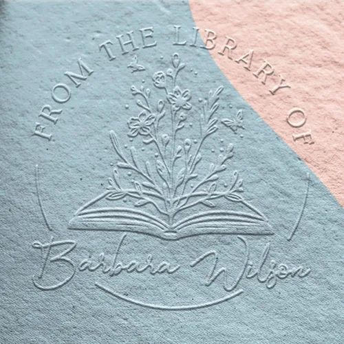 Grabador de libros personalizado de The Library of | Sello Ex Libris | Sello floral para libros personalizados | Personaliza tu nombre y diseño |