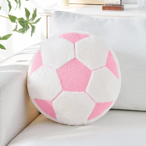 Miniatura 9 de Almohada de béisbol, almohada con forma de béisbol de 12 pulgadas, cojín de asiento con piel sintética de conejo, almohada redonda para decoración