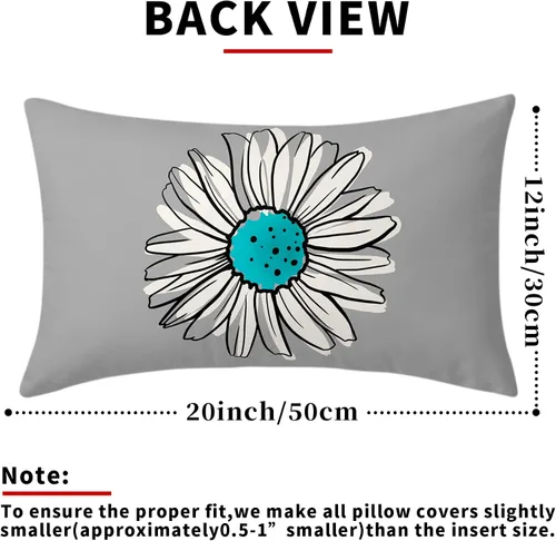 Miniatura 3 de Juego de 2 fundas de almohada de margaritas turquesa de 12 x 20 pulgadas, fundas de almohada florales de madera floral moderna abstracta de flores