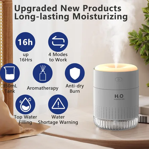 Miniatura 4 de SZO Mini humidificador portátil, humidificador personal de niebla fría USB de 16.9 fl oz para dormitorio, oficina, escritorio de viaje, silencioso
