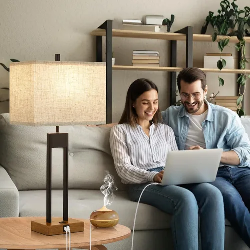 Miniatura 4 de GyroVu Juego de 2 lámparas de mesa de noche de 25.5 pulgadas para dormitorio, lámpara de noche con USB C +A, lámpara de sala de estar