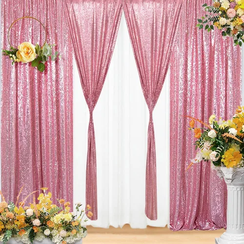 Miniatura 26 de Eternal Beauty Cortinas de fondo de lentejuelas rosadas, 2 paneles de 2 x 8 pies para San Valentín, Navidad, fiesta, cumpleaños, fotografía, boda