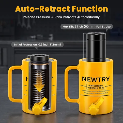 Miniatura 6 de NEWTRY Gato hidráulico hueco de 20 toneladas con cilindro de 2’’ de carrera Porta Power Ram de elevación industrial con retracción automática