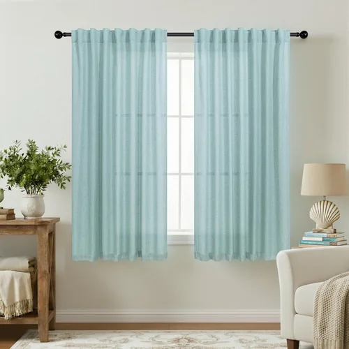 Miniatura 83 de KOUFALL Cortinas de lino azul marino de 84 pulgadas de largo, cortinas transparentes azul oscuro para sala de estar y dormitorio, medianoche
