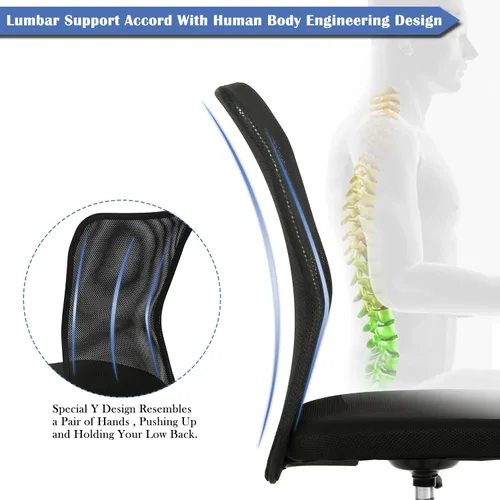 Miniatura 7 de Silla de oficina pequeña, silla de escritorio sin brazos con ruedas, silla ergonómica para computadora con soporte lumbar, silla giratoria de malla