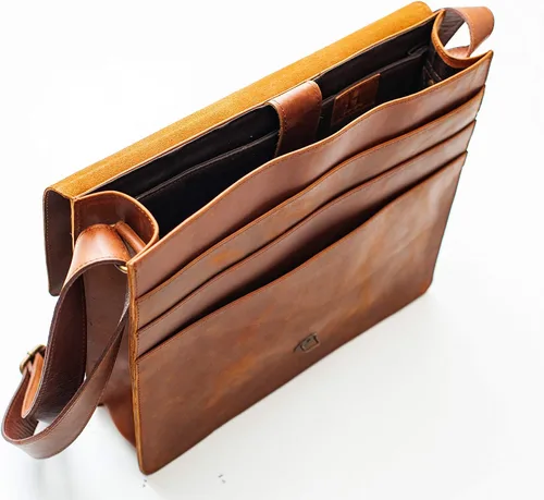 Miniatura 13 de HIDES Bolso bandolera de cuero de grano completo para computadora portátil, bandolera de viaje