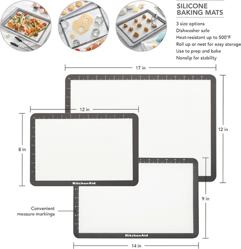 Miniatura 4 de KitchenAid Alfombrilla pequeña de silicona para hornear, 8x12 pulgadas, gris