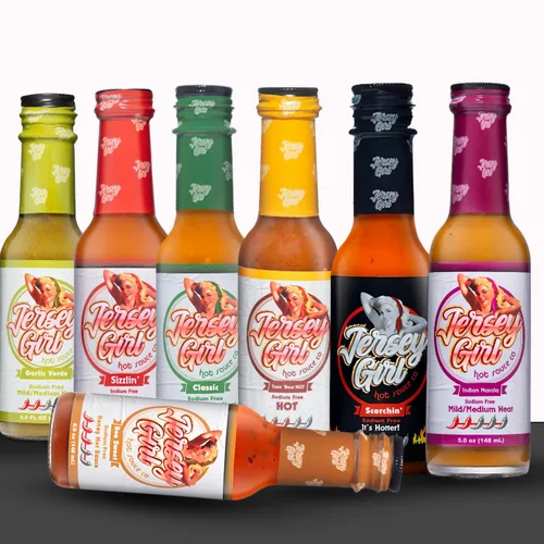 Miniatura 17 de Jersey Girl - Salsa picante de 5 onzas (paquete variado 3, picante, miel, masala india) Set de salsa picante baja en sodio