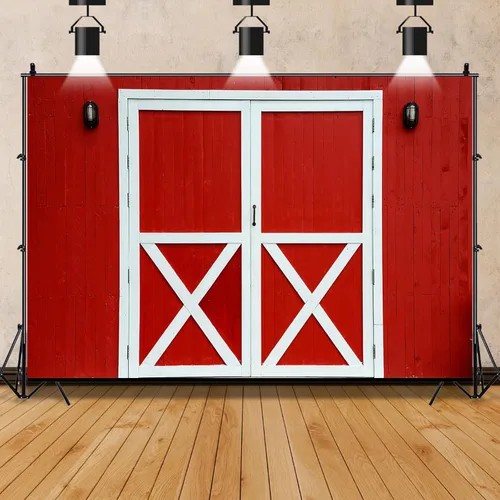 Miniatura 14 de Telón de fondo rojo para puerta de granero para vaquero, suministros de fiesta de cumpleaños, granja occidental, regalos de amigos, Acción