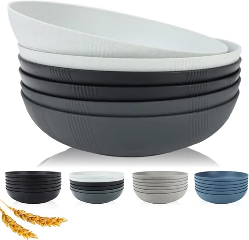 Miniatura 9 de Juego de 6 cuencos grandes para pasta de 10 pulgadas - 65 oz, cuencos de paja de trigo, platos tipo cuenco, cuencos grandes de plástico