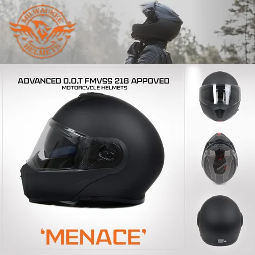 Miniatura 7 de Milwaukee Helmets MPH9812DOT - Casco modular de motocicleta con visera abatible, color negro plano, pequeño