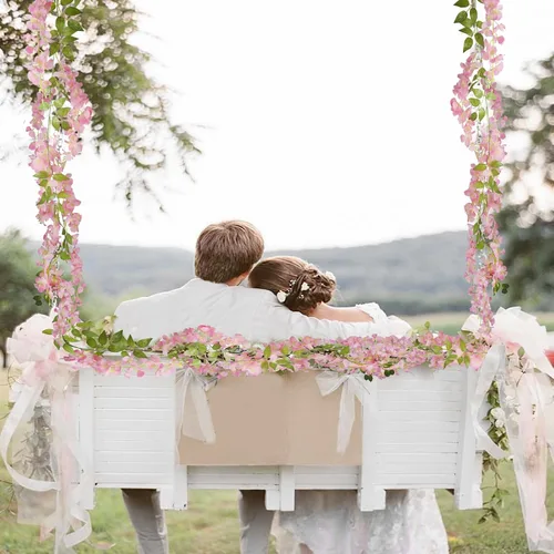 Miniatura 7 de CISDUEO 2 piezas de flores colgantes de glicina, flores de glicina, guirnalda de vid, decoración de arco de boda, enredaderas de glicina Rosa