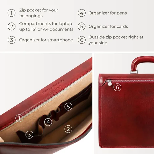 Miniatura 5 de Time Resistance Leather Briefcase - Italian Handmade Leather Laptop Bag - Handbag for Men - Professional Computer Case