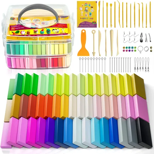 Aestd-ST Arcilla polimérica de 52 colores, arcilla para modelar para niños, arcilla no pegajosa para hornear con herramientas y accesorios de