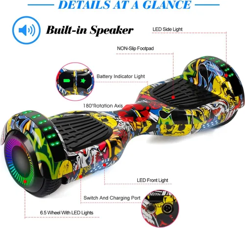 Miniatura 2 de FLYING-ANT Patinete autoequilibrante de 16.51 cm con altavoz y luces LED rojas A01 verde y gris-no bluetooth