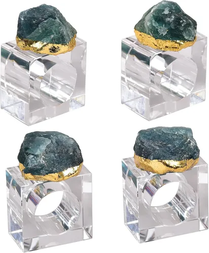 Miniatura 9 de AMOYSTONE Servilleteros de cristal natural con forma de citrino cuadrado, juego de 4 servilleteros con base decorativa de vidrio, irregular, 2.5