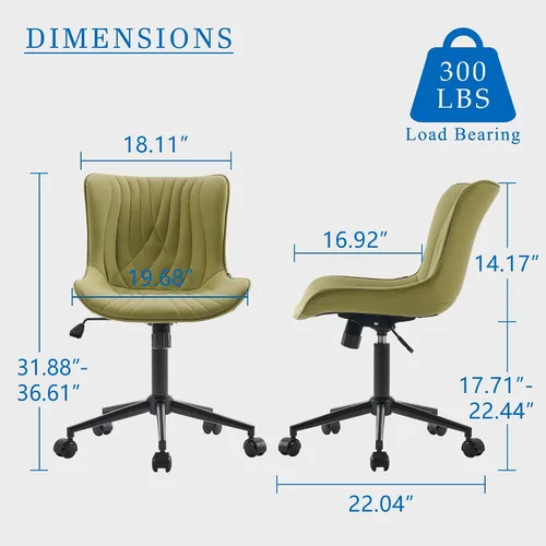 Miniatura 2 de YOUNIKE Silla de Oficina, Silla de Escritorio sin Brazos con Ruedas, Sillas de Oficina Ajustables y Giratorias para Computadora, Silla de Tocador