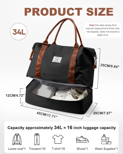 Miniatura 22 de Bolsa de viaje para mujer, bolsa deportiva para gimnasio, H-Negro
