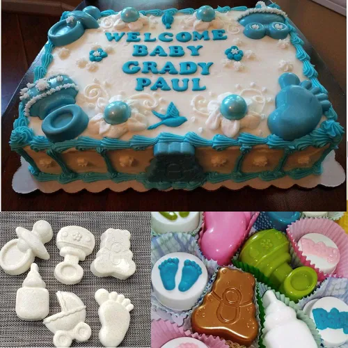 Miniatura 6 de Paquete de 2 moldes de jabón de silicona con temática de baby shower, botella de carruajes de bebé en 3D, molde de fondant de oso para fondant