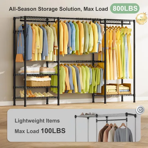 Miniatura 2 de SEMHOR E06 - Perchero extensible resistente para armario vertical, estantes de ropa independientes con estantes, sistema organizador de armario