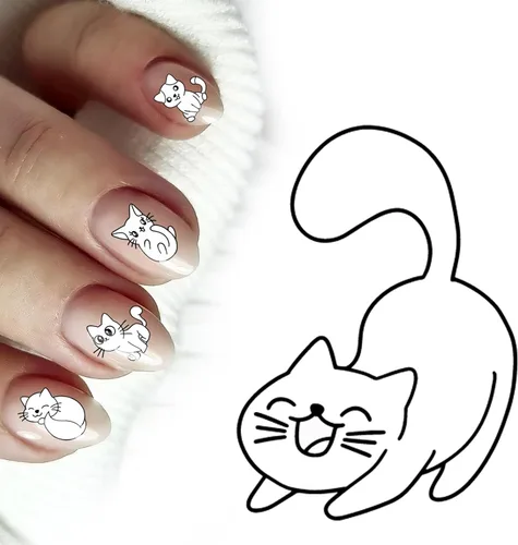 Calcomanías de uñas (5 hojas) FLONZNAIL Lindos Chibi White Cats Decoración de Uñas Pegatinas de Estilo Vintage