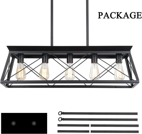 Miniatura 5 de Candelabros de granja para comedor, lámpara rústica para isla de cocina, lámpara colgante lineal de 5 luces, lámpara rectangular, luces de techo