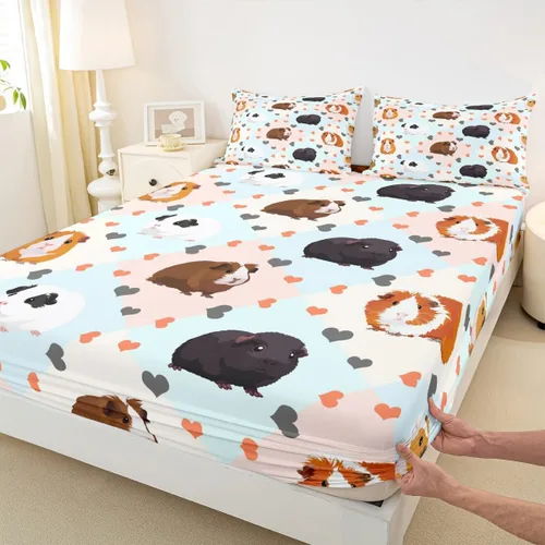 Miniatura 5 de Erosebridal Bonita sábana bajera ajustable de conejillo de indias, tamaño individual, sábanas kawaii con diseño de ratón para niños y niñas, ropa