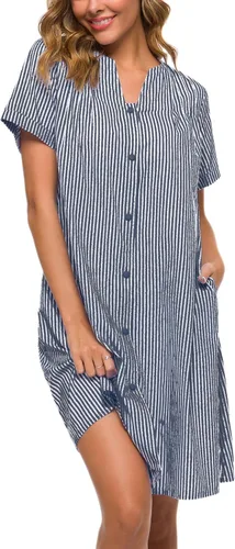 YOZLY - Vestido abierto con botones para mujer, tipo camisón, holgado, de manga corta para dormir o estar en casa, de algodón