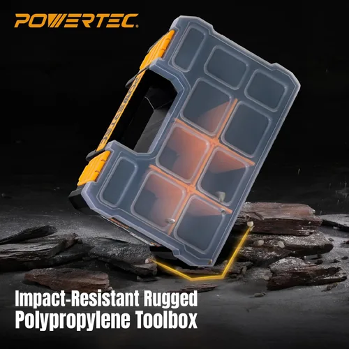 Miniatura 5 de POWERTEC Organizador de piezas pequeñas y caja de herramientas, 10 compartimentos, almacenamiento apilable con divisores extraíbles, tapa Caja