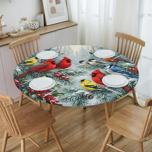 Miniatura 16 de Futterya Decorative Round Tablecloth Fitted Elastic Waterproof Table Cloth Cover Stretch Table Pad Cover for Parties Weddings Banquet Outdoor Events