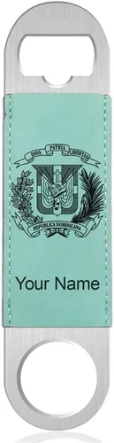 Miniatura 8 de LaserGram Abrebotellas, escudo de armas República Dominicana, grabado personalizado incluido (cuero sintético, negro y dorado)