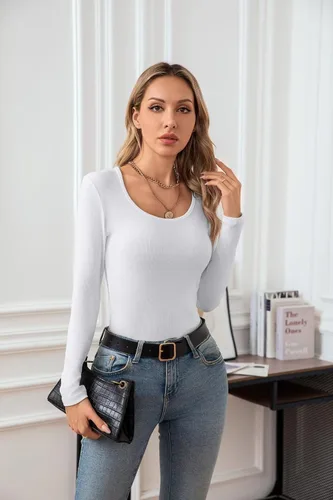 Miniatura 3 de VICHYIE Camisas de verano para mujer, cuello redondo, manga corta, acanaladas, ajustadas, casuales, básicas
