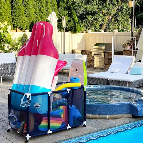 Miniatura 7 de Soporte para fideos de piscina, juguetes, pelotas y flotadores, organizador de almacenamiento de malla, altura para niños, grande