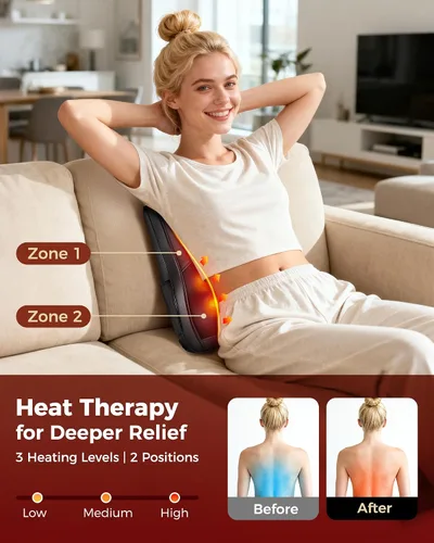 Miniatura 4 de Masajeador de cuello con calor, masajeador Shiatsu de espalda y cuello, almohada de masaje de tejido profundo 3D para espalda, hombros, alivio