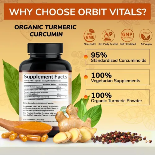 Miniatura 4 de Curcumina de cúrcuma con pimienta negra y jengibre 2250 mg – Suplemento de cúrcuma ultra potente con 95% de curcuminoides y bioperina para apoyo