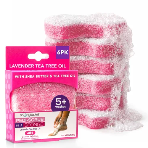 Spongables Pedi Scrub - Esponja exfoliante para pies de 5+ lavados, lavanda, 6 unidades Aceite de árbol de té de lavanda Viaje