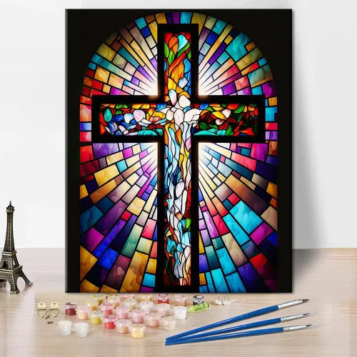TUMOVO Pintura por números para adultos, principiantes, pintura de cruz de Jesús por números, kits sobre lienzo acrílico cristiano pintura a mano