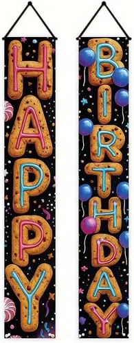 Cartel decorativo de feliz cumpleaños de 12 x 71 pulgadas, bonito cartel colgante para puerta de cumpleaños, suministros de fiesta coloridos para
