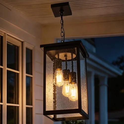Miniatura 17 de TODOLUZ Lámpara Colgante de Exterior de 3 Luces Negra, Linterna Colgante Exterior Ajustable Luz de Porche