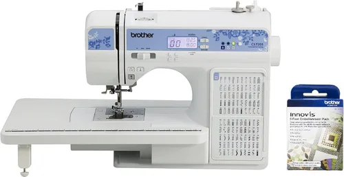 Miniatura 13 de Máquina computarizada Brother CS7205, 150 puntadas integradas, 1 fuente, mesa ancha, 11 pies de costura, color blanco