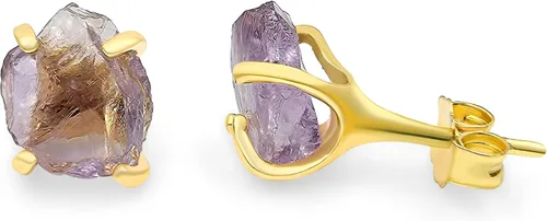 Miniatura 41 de Aretes de piedra preciosa natural en bruto con oro amarillo sobre plata de ley 925, 6 a 0.276 in, regalo de piedra de nacimiento de calidad genuina
