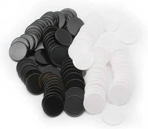 juego de 100 fichas de aprendizaje de plástico opaco, mini fichas de póquer, fichas de juego con caja de almacenamiento (Negro+Blanco, 2,54 cm)