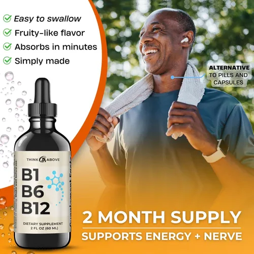 Miniatura 6 de Think Above Gotas líquidas de vitamina B1 B6 B12 – Suplemento diario de apoyo al bienestar – sabor afrutado – metilcobalamina, tiamina, piridoxina