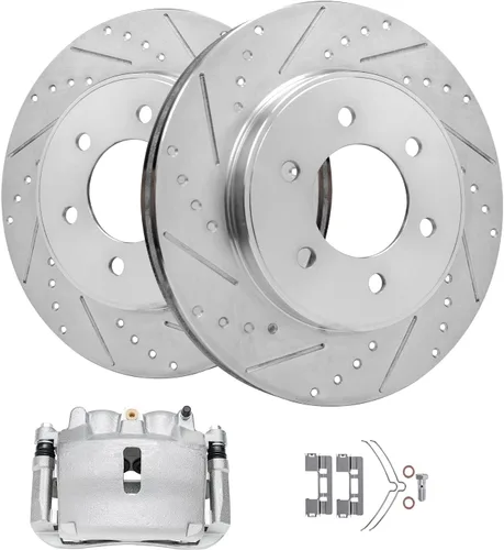 Miniatura 30 de Detroit Axle - Rotores de freno delanteros perforados y ranurados + repuesto de pinza de freno lateral del conductor para Honda Odyssey Acura MDX