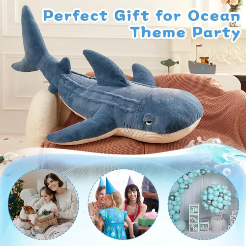 Miniatura 5 de Tezituor Peluche de tiburón ballena gigante de 51 pulgadas, almohada corporal grande de peluche de tiburón ballena azul de 4.3 pies para niñas
